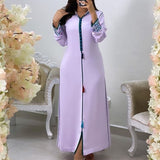 Women Muslim Long Dress 2022  Summer Printed Elegant Dubai Abaya Islam Femme Vestiods Fashion Vintage Robe Purple Maxi Dresses - Bjlxn