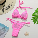 New Swimwear Women Sexy Butterfly Rhinestones Bikini Set Bathing Suit Beachwear Push Up Swimming Swimwear Swimsuit Bikini