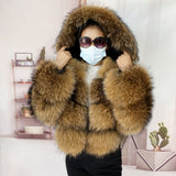 Natural Winter Real Raccoon Coat Plus Size Clothes Women Big Fluffy Real Fur Coats  New Style Jacket