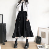 Korean high waisted Ruffle Skirt with loose sunscreen drawstring shirt cute ins elastic waist Harajuku new women's suit