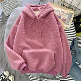 New Autumn Winter Thick Warm Coat Velvet Cashmere Women Hoody Sweatshirt Solid Blue Pullover Casual Tops Lady Loose Long Sleeve - Bjlxn