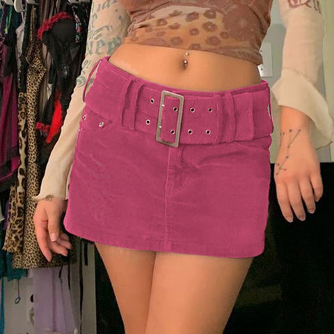 Bjlxn Brown Low Rise Corduroy Skirts Women Y2k Vintage With Belt A-line Skirt Fall Short Emo Bottoms 90s Indie Aesthetics Streetwear