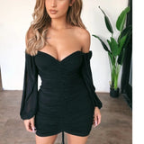 White Summer Dress Women Pleated Bodycon zipper Club Party Sexy Dresses long Sleeve Mini Elegant Dress Vestido Bandage