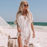 Bjlxn New Knitted Beach Cover Up Women Bikini Swimsuit Cover Up Hollow Out Beach Dress Tassel Tunics Bathing Suits Cover-Ups Beachwear