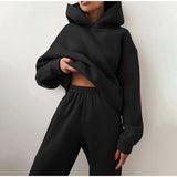 Bjlxn New Tracksuit Women Elegant Solid Suits Fleece Warm Hoodies 2 Piece Set  Autumn Winter Fashion Oversized Sweatshirts Tracksuit