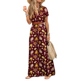 Bjlxn Womens Long Dress Summer V-neck Boho Belted Maxi Dress Casual Sexy Party Dress Ladies Bohemian Beach Holiday Sundress