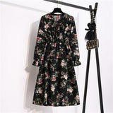 Chiffon print dress women retro waist three-quarter sleeve shirt dress loose piece bohemian dress