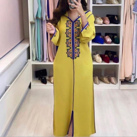 Ruoyee Dubai Dress Women Embroidery Floral  Spring Summer Fashion Hooded Long Sleeves Muslim Elegant Maxi Dresses Robe Femme - Bjlxn