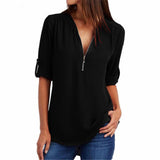 Big Size 4XL 5xl Women chiffon Tshirt V-neck Zipper irregular Loose Casual T shirts Spring Summer Plus size Sexy Tops Tee shirts