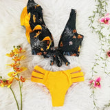 Two-Pieces Women Floral Push-Up Padded Bra Ruffles Bandage Bikini Set Swimsuit Swimwear Bathing Suit Beachwear Biquini