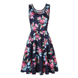 Plus size women sleeveless o-neck print dress casual sweet vintage floral A-line party dress summer beach dress vestidos