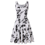 Plus size women sleeveless o-neck print dress casual sweet vintage floral A-line party dress summer beach dress vestidos