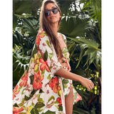 Leaves Print Swimsuit Beach Cover Up Tunics for Beach Long Kaftan Bikini Cover Up Robe De Plage Sarong Beach Swimsuit Cover-Ups