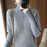 Bjlxn Autumn and winter new high-neck woolen sweater women Korean version of the vertical stripe loose inner pure wool knitted sweater