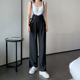 Women Summer Fashion Strap Wide-leg Pants Jumpsuit Casual Loose Drape Split Trousers High Waist Bodysuit Sling One-piece Pants