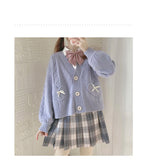 Spring Japan Kawaii Fashion Pink Cardigan Women Vintage Crop Knitted Sweater Cute Bow Heart Korean JK School Coat