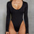 Women Skinny Solid Bodysuit Sexy Ladies Bodycon O-Neck Long Sleeves Bodysuit Drawstring Beige Black Female Casual Body Suit - Bjlxn