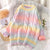 Autumn Winter Women Rainbow Sweaters Tie Dye Pullover O-Neck Long Loose Striped Korean Jumpers Candy Color Oversized Female Tops - Bjlxn