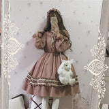 Alice In Wondeland Cute Women Lolita OP Dress Flouncing Lace Trim Japanese Harajuku Long Sleeves Doll Teen Dress Fairy Vestidos - Bjlxn