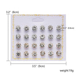 12 Pairs/set Classic Crystal Stud Earring Sets Women's Round Ball Metal Pearl Flower Earrings For Women Girl Gift Mixed Jewelry