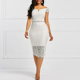 Women's Vintage V Neck Floral Lace Dress Slim Sheath Knee Length Bodycon Dress Plus Size Cocktail Party Dresses