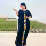 3 Pieces Set Boho Loose Solid Three Quarter Sleeve Long Maxi African Dresses For Women Kaftan Dubai Abaya Hijab Muslim Dress