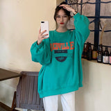 Autumn Women Fleece Letter Printed Pullover Sweatshirt Long Sleeve Casual Sports Lady Oversized Hoodie Korean Fashion