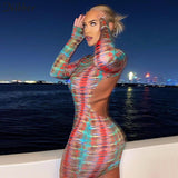 Bjlxn Sexy Backless Serpentine Print Mini Bodycon Dress Women Fall Chic Package Hip Streetwear Female Casual Party Club Clothes