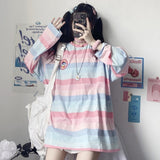 Bjlxn harajuku Long Sleeve T Shirt girl Christmas Topspring autumn embroidery stripe Tops Tee Women full Sleeve T-shirt Casual Female