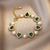 Shiny Green Crystal Bracelet For Women Rhinestone Zircon Flowers Pearl Charm Wrist Bracelets Bangles Girl Exquisite Jewelry Gift
