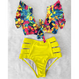 High Waist Bikini Ruffle Swimwear Women Print Sexy Swimsuit Push Up Bikinis Plus Size Bathing Suits Floral Beach Wear