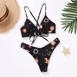 Women's Swimwear Push Up Bandeau Bikini Low Waist Beachwear Two-Piece Separates Printed Bikini Set Sexy Exotic Swimsuit