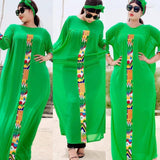 3 Pieces Set Boho Loose Solid Three Quarter Sleeve Long Maxi African Dresses For Women Kaftan Dubai Abaya Hijab Muslim Dress