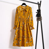 Chiffon print dress women retro waist three-quarter sleeve shirt dress loose piece bohemian dress