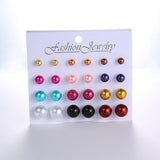 12 Pairs/set Classic Crystal Stud Earring Sets Women's Round Ball Metal Pearl Flower Earrings For Women Girl Gift Mixed Jewelry