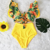 Sexy Bikinis New Double Shoulder Ruffle Bikini Set High Waist Swimwear Women Swimsuit V-Neck Bathing Suit Beach Wear Swim