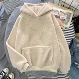 New Autumn Winter Thick Warm Coat Velvet Cashmere Women Hoody Sweatshirt Solid Blue Pullover Casual Tops Lady Loose Long Sleeve - Bjlxn