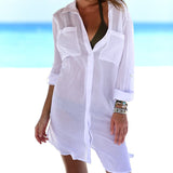 Beach dress shirt Cover-up Swimwear Women White Beach Tunics plus size cover ups Bikini Cover up Sarong Swimsuit Cover upS