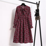 Chiffon print dress women retro waist three-quarter sleeve shirt dress loose piece bohemian dress