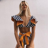 Two-Pieces Women Floral Push-Up Padded Bra Ruffles Bandage Bikini Set Swimsuit Swimwear Bathing Suit Beachwear Biquini