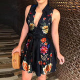 Bjlxn Sexy Women Deep V-neck Shirt Dress Summer Sleeveless Chain Print Mid-calf Dresses Laides Lace Up Party Dresses Clubwear