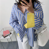 Spring and Summer New Color Contrast Striped Shirt Women's Korean Loose Long Shirt Fashion Tops