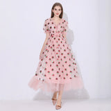 Maxi Dresses For Women 2021 Summer Strawberry Dress Plus Size Mesh Robe Sexy Party Club Elegant Female Casual Dresses Vestidos - Bjlxn