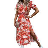 Bjlxn Womens Long Dress Summer V-neck Boho Belted Maxi Dress Casual Sexy Party Dress Ladies Bohemian Beach Holiday Sundress