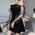 Bjlxn Gothic Sexy Dress Vintage Off Shoulder Lantern Sleeve Mesh Patchwork Mini Dress Dark Street Black Dress Female