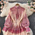 Fashion Runway Baroque Maxi Dress Women Long Lantern Sleeve Buttons Down Pink Flower Print Elegant Sashes Party Vestidos