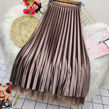 Bjlxn Both Sides Wear Pearls Mesh Skirt Women Summer Velvet High Waist Long Skirts Woman Solid Color A Line Pleated Skirts