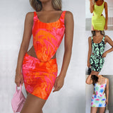 Bjlxn New Sexy Womens 2 Piece Summer Outfits Fashion Printed Zipper Back Strap Corset Tops + Mini Skirt Set Club Street Casual Outfit