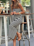 2023 Striped Sheath Dress Summer Women Holiday Fashion Loungewear Maxi Dress Backless Slim Elegant Sleeveless Ladies Party Dress