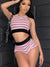 Striped Print Street Two Piece Set Women Casual Cropped Tank Tops and Tight Biker Shorts Matching Summer 2023 Tracksuits